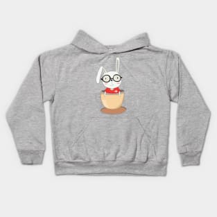 Cute Rabbit Nerd with Glasses and Coffee Cup Kids Hoodie